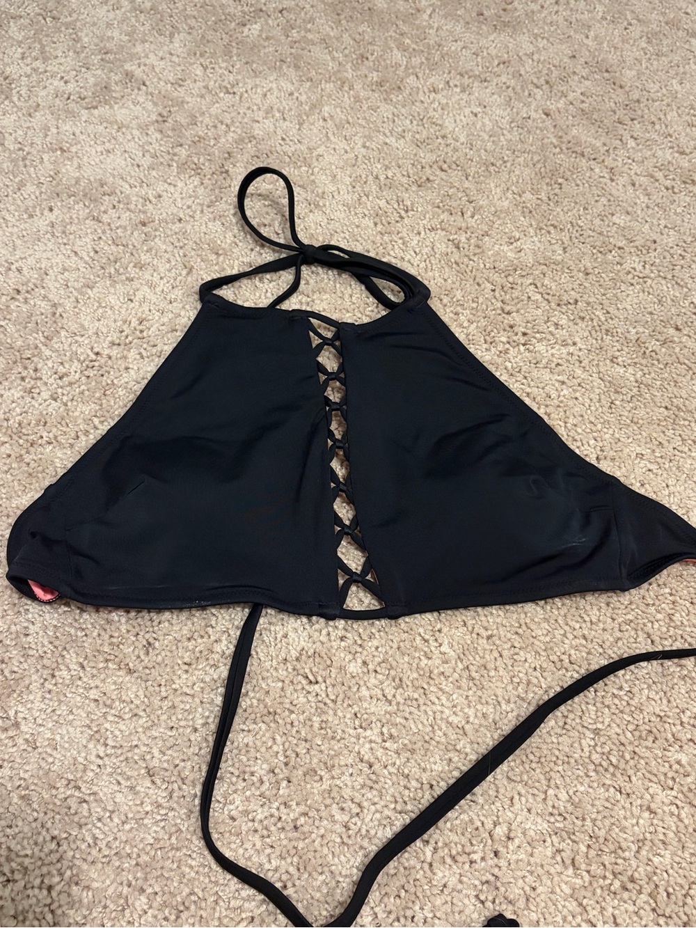 Victoria’s Secret Pink Black High-Neck Lace-Up Women's Swim Top
